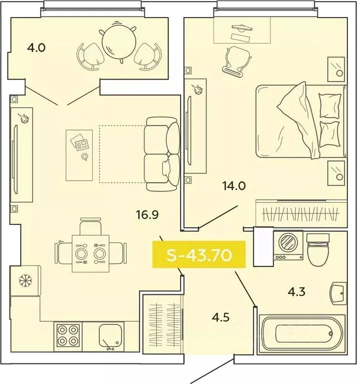 1-к кв. Ивановская область, Иваново Базисная ул. (43.7 м) - Фото 1