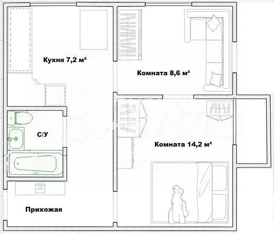 2-к. квартира, 37,1 м, 7/9 эт. - Фото 0