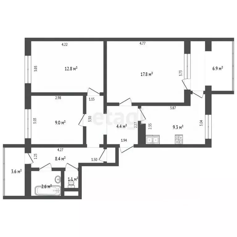 3-к кв. Крым, Ялта ул. Красных Партизан, 26 (71.4 м) - Фото 2