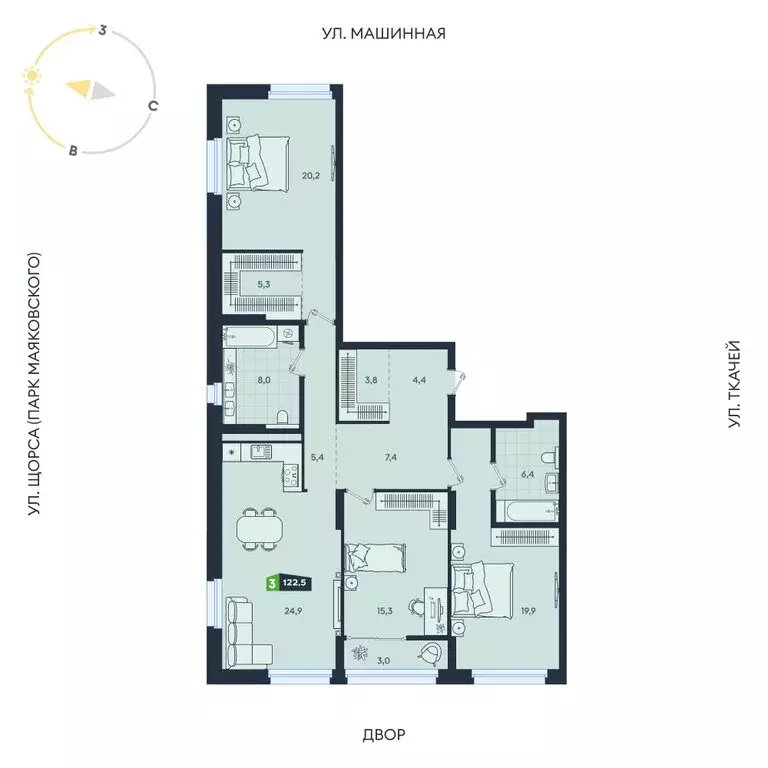 3-комнатная квартира: Екатеринбург, Машинная улица, 1В/2 (122.5 м) - Фото 1