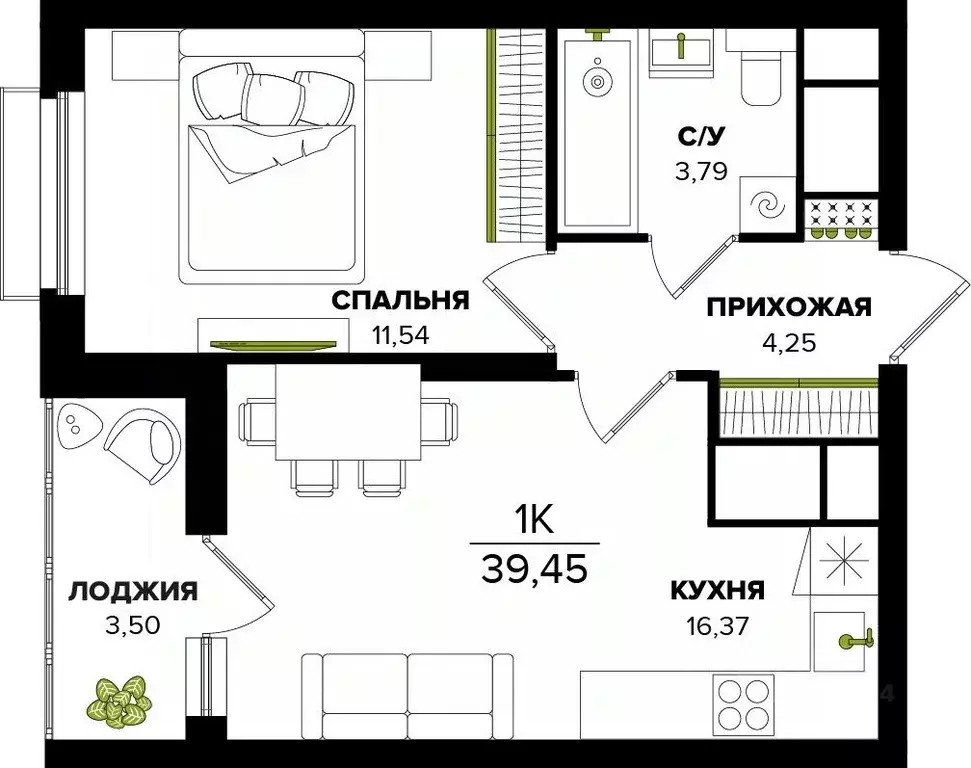1-к кв. Тульская область, Тула  (39.45 м) - Фото 0