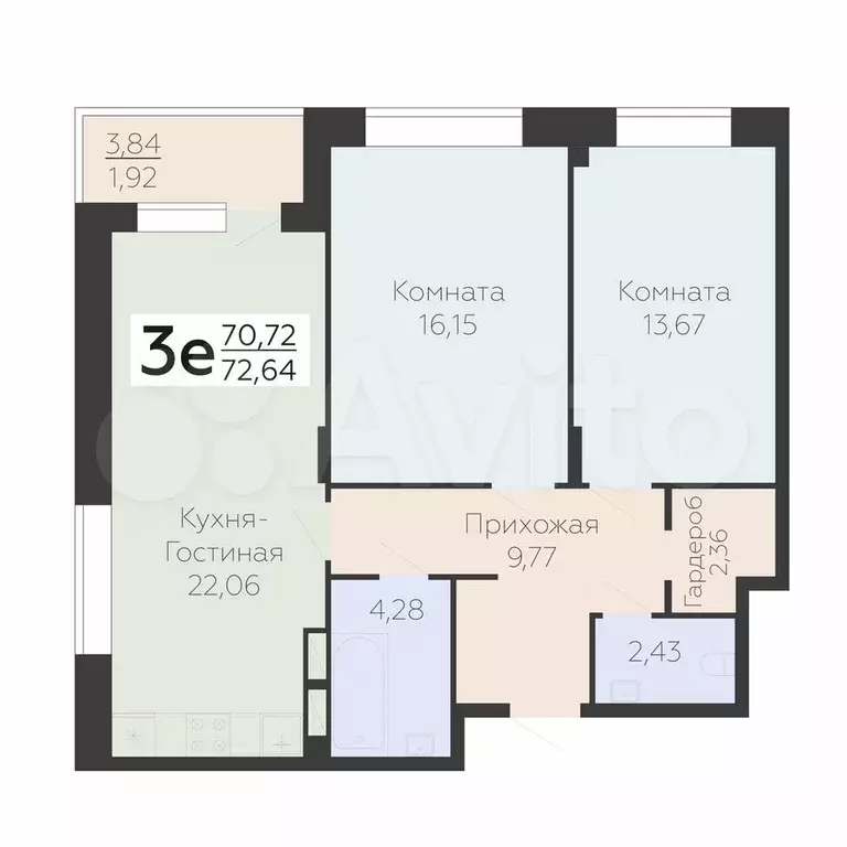 3-к. квартира, 72,6 м, 18/21 эт. - Фото 0