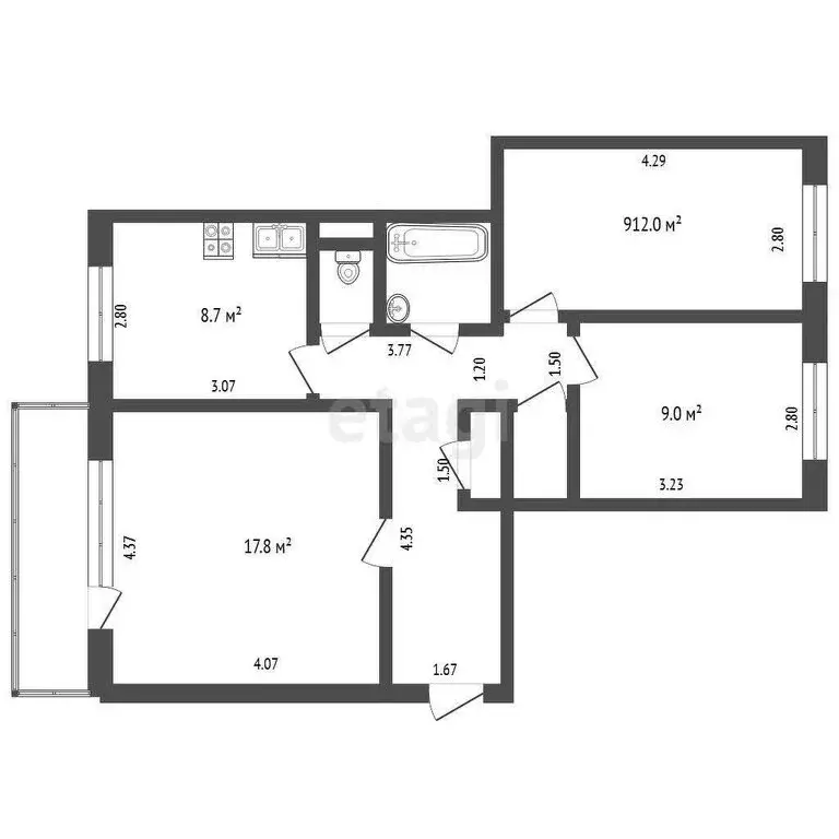 3-комнатная квартира: Абакан, Пирятинская улица, 21А (61 м) - Фото 1