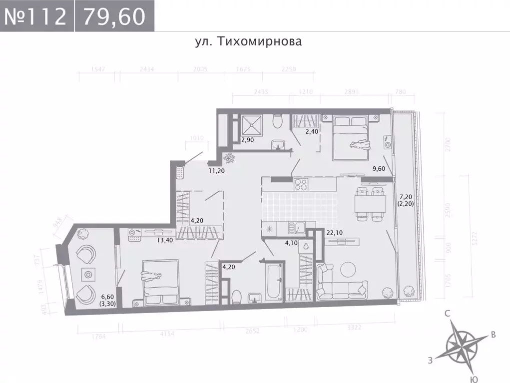 2-к кв. Татарстан, Казань ул. Калинина, 1Б (79.6 м) - Фото 0