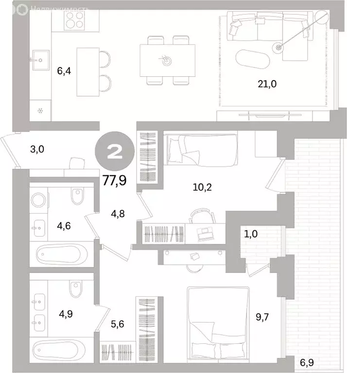 2-комнатная квартира: Санкт-Петербург, Василеостровский район, ЖК ... - Фото 1