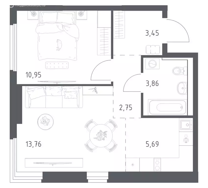 1-комнатная квартира: посёлок городского типа Мисайлово, микрорайон ... - Фото 1