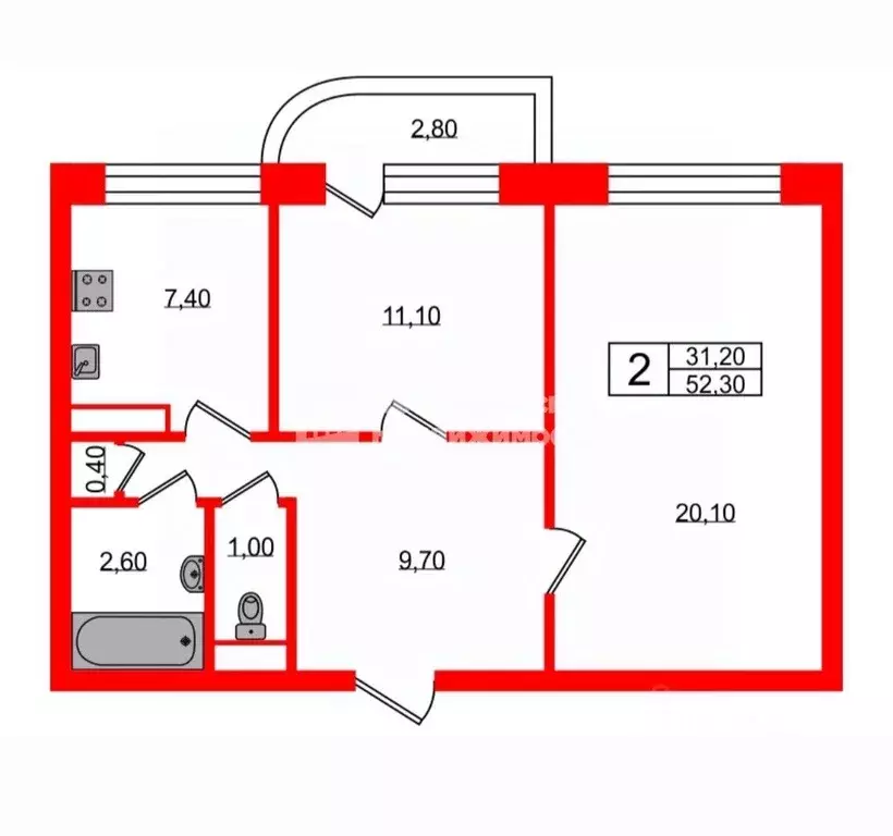 2-к кв. Санкт-Петербург Караваевская ул., 8 (52.3 м) - Фото 1