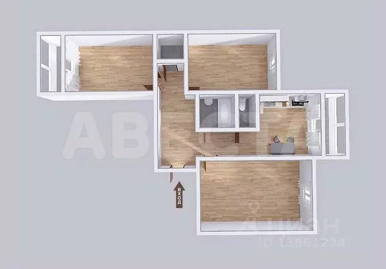 3-к кв. Омская область, Омск Береговой мкр, ул. Киселева, 12 (66.9 м) - Фото 1