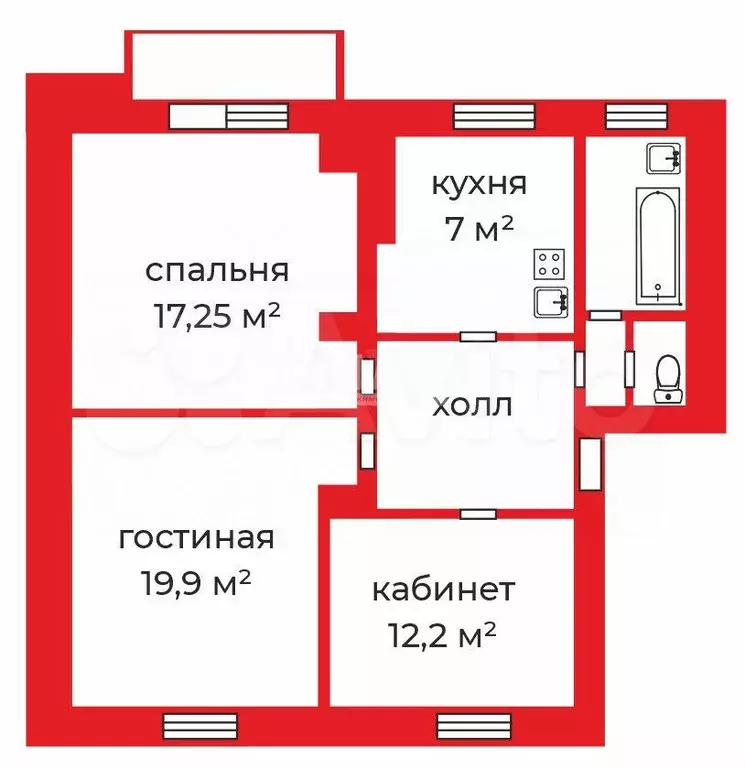 3-к. квартира, 70,1 м, 3/4 эт. - Фото 0