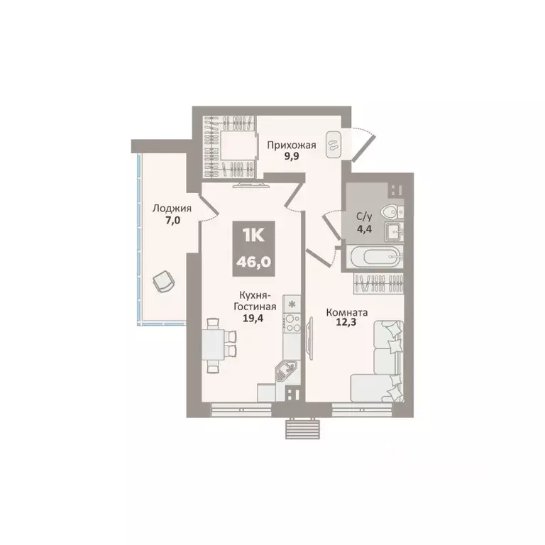 1-к кв. Курганская область, Курган Заозерный жилрайон, 12-й мкр, 1 ... - Фото 1