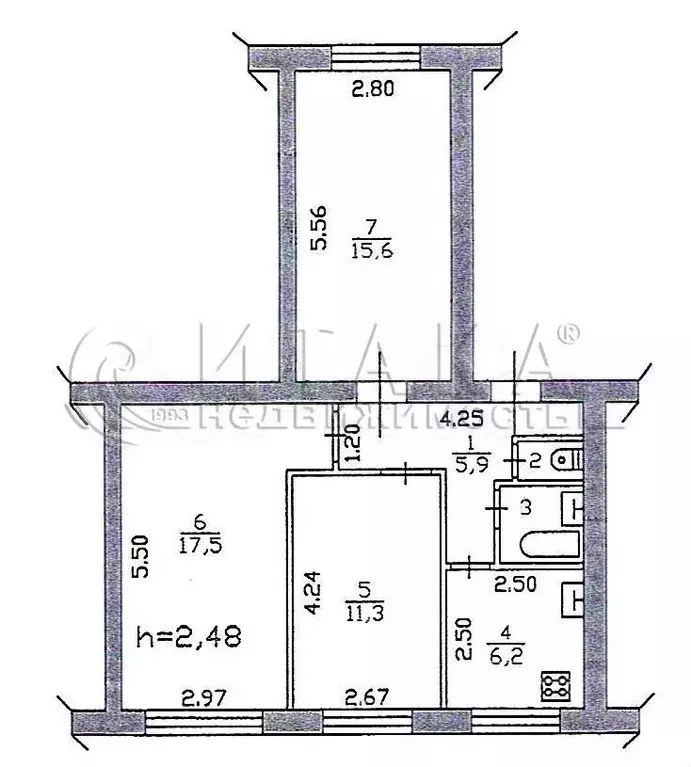 3-к. квартира, 59,5 м, 2/2 эт. - Фото 0