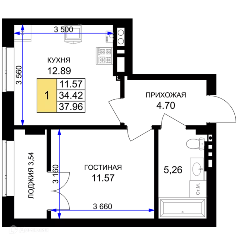 Продаётся 1-к квартира, 37.96 м - Фото 0