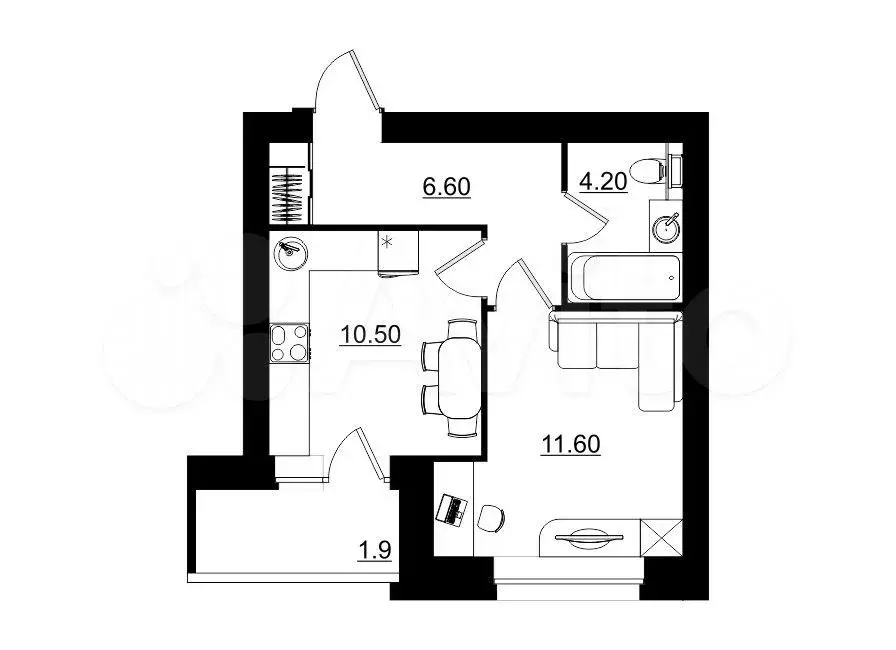 1-к. квартира, 35,1 м, 6/10 эт. - Фото 1