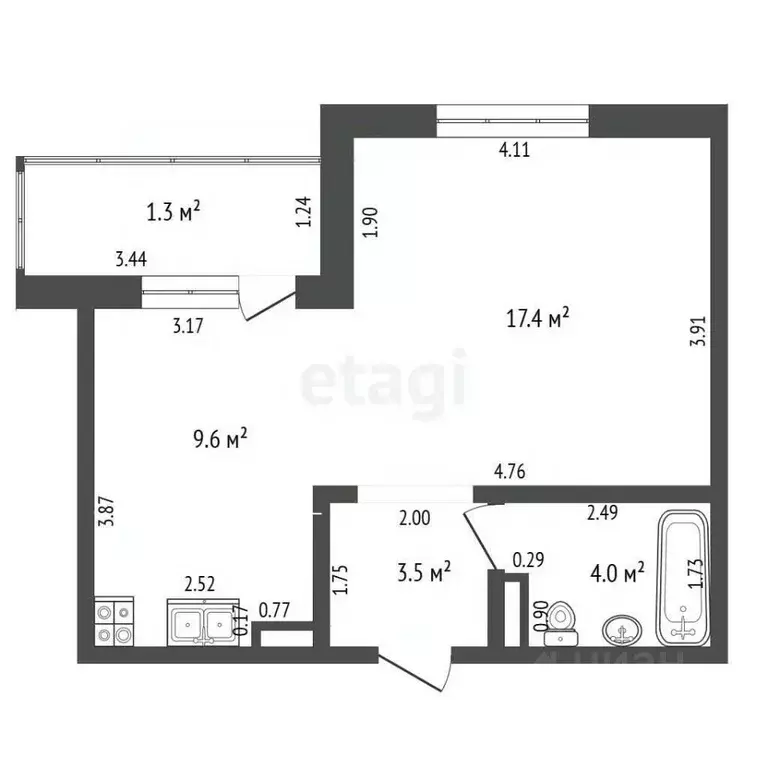 Студия Забайкальский край, Чита ул. Нечаева, 66 (34.5 м) - Фото 2