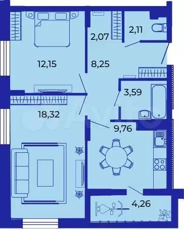 2-к. квартира, 60,5 м, 1/15 эт. - Фото 1