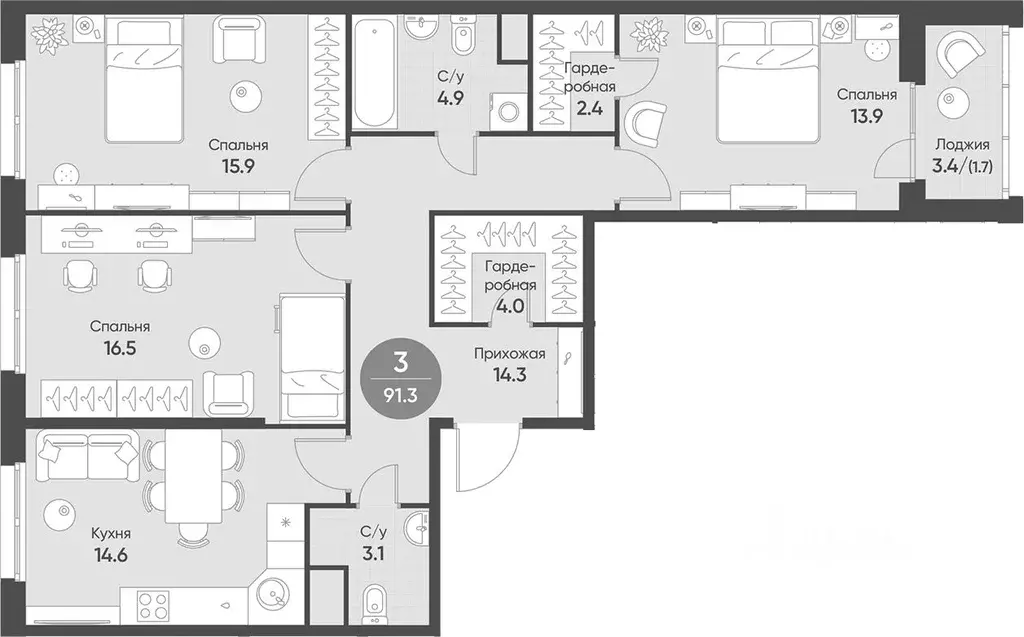3-к кв. Новосибирская область, Кольцово рп Счастье в Кольцово жилой ... - Фото 1