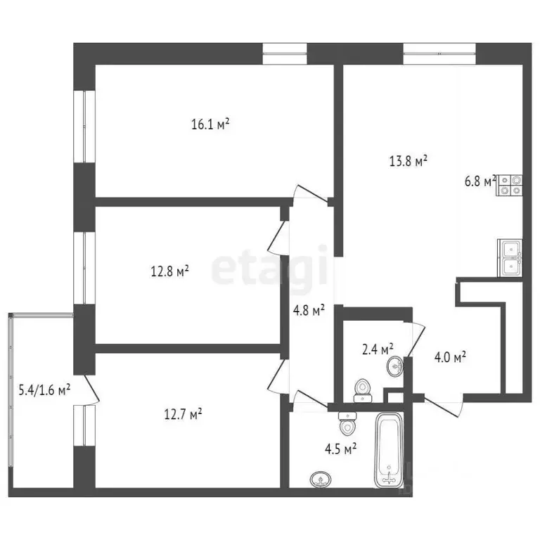 3-к кв. Тюменская область, Тюмень ул. Фармана Салманова, 16 (80.0 м) - Фото 1