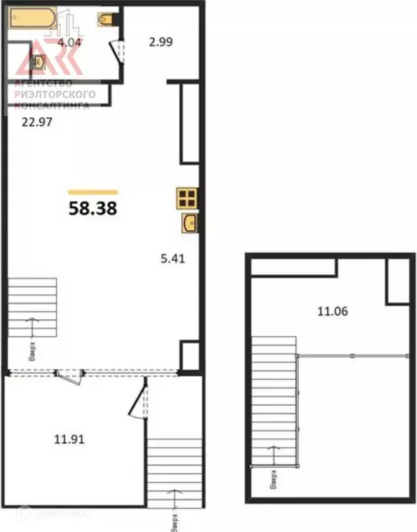 Продаётся 1-к квартира, 58.38 м - Фото 1