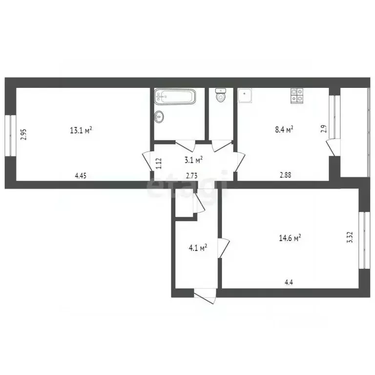 2-к кв. Саратовская область, Балашов ул. Калинина, 58 (47.8 м) - Фото 1