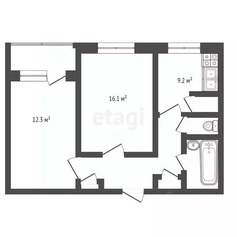 2-к кв. Ханты-Мансийский АО, Лангепас Солнечная ул., 16А (51.4 м) - Фото 1