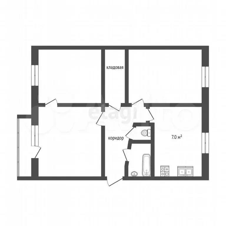 3-к. квартира, 57,8 м, 3/5 эт. - Фото 0