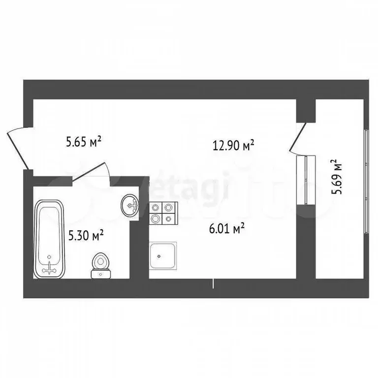 Квартира-студия, 35,6 м, 7/13 эт. - Фото 0