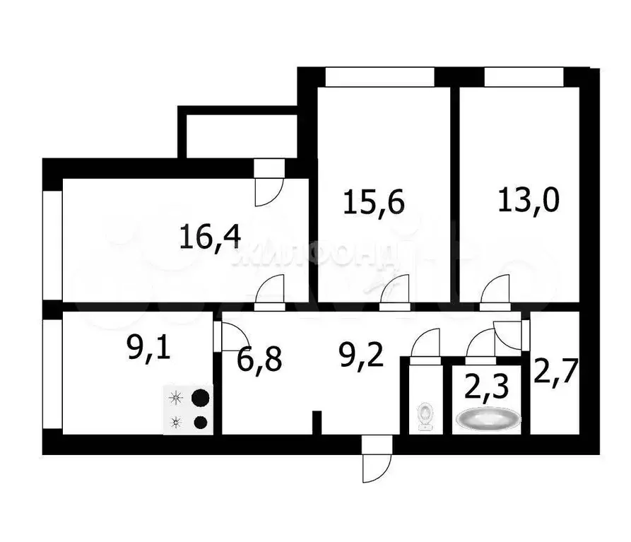 3-к. квартира, 76,4 м, 2/3 эт. - Фото 0