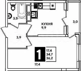 Комната 34,7 м в 1-к., 12/24 эт. - Фото 0