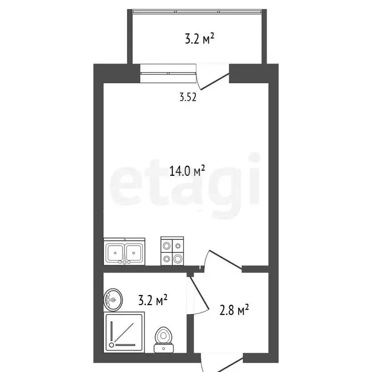 Квартира-студия: посёлок Красный Бор, квартал Барвиха, 3 (22 м) - Фото 1