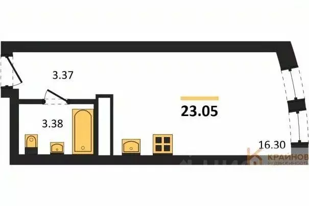 Студия Воронежская область, с. Новая Усмань, Южный мкр  (23.05 м) - Фото 0