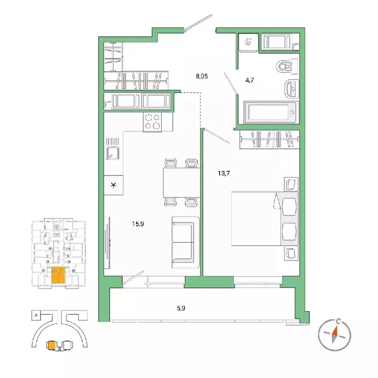 1-к кв. Санкт-Петербург наб. Реки Каменки, 11к1 (45.3 м) - Фото 0