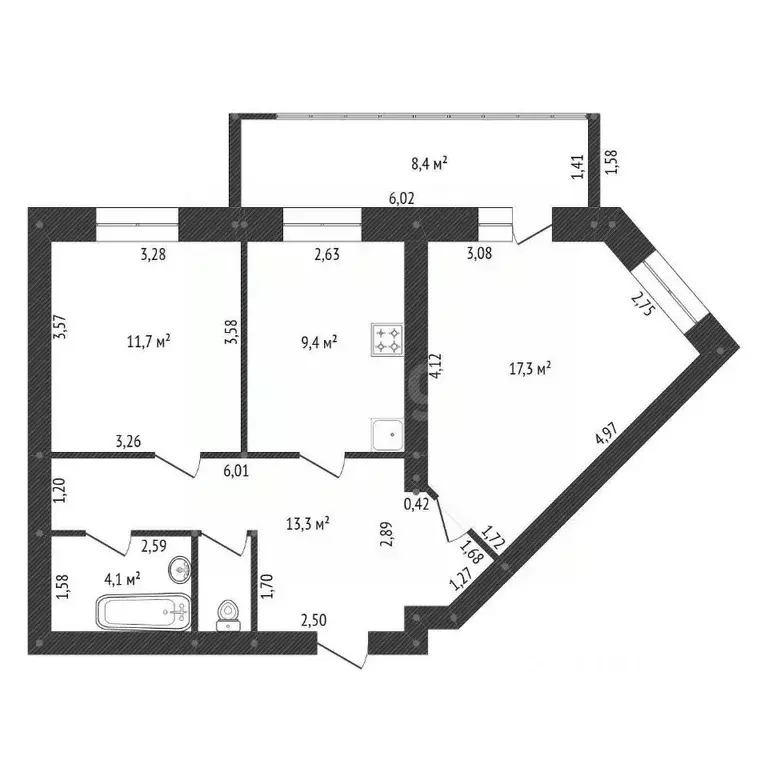 2-к кв. Башкортостан, Уфа ул. Набережная реки Уфы, 71 (61.4 м) - Фото 1