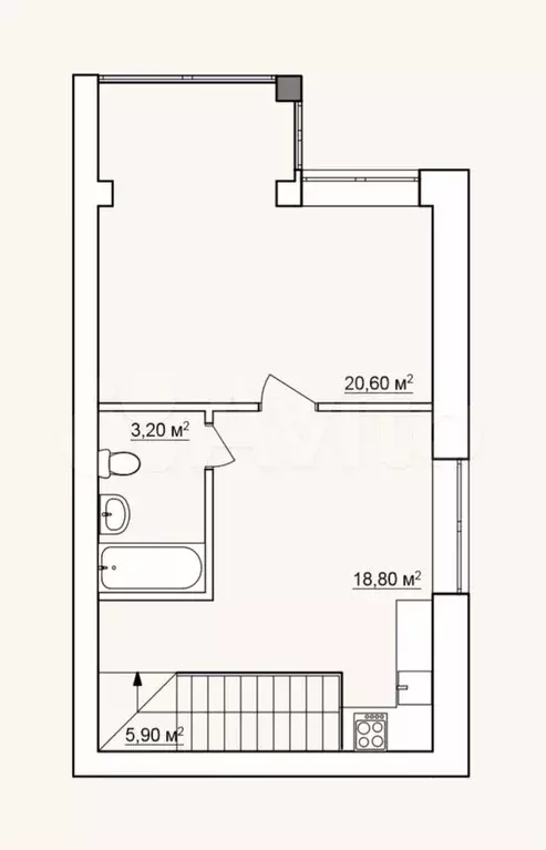 1-к. квартира, 48,5 м, 3/3 эт. - Фото 0