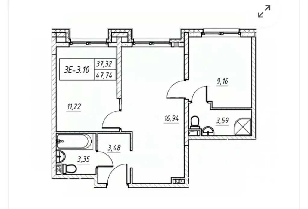 2-к кв. Санкт-Петербург ул. Архивная, 3к1 (47.7 м) - Фото 2