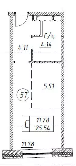 Квартира-студия: посёлок Вешки, Третьяковская улица, 1 (25.5 м) - Фото 1