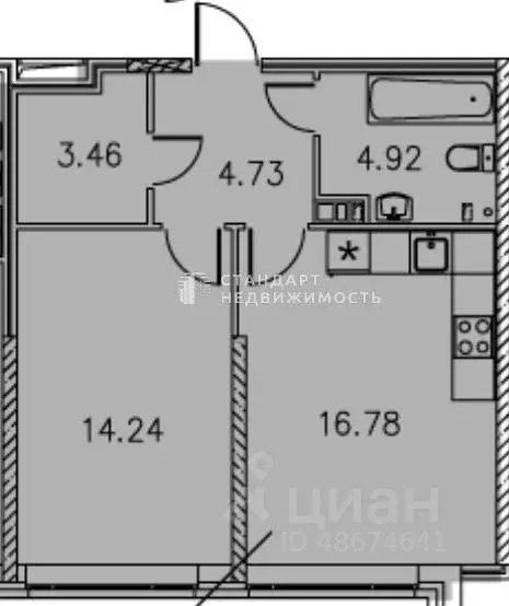 1-к кв. Тюменская область, Тюмень ул. Новоселов, 105 (44.0 м) - Фото 2
