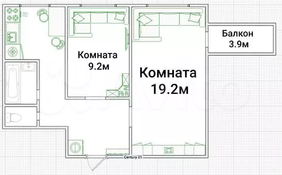 2-к. квартира, 44,7 м, 3/9 эт. - Фото 0