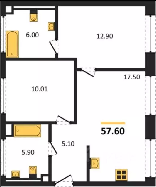 2-к кв. Москва Верейская ул., 29С34 (57.6 м) - Фото 2