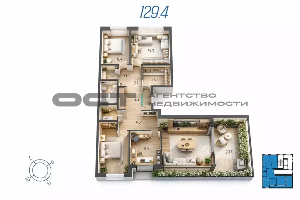 4-к кв. Тульская область, Тула ул. Михеева, 9А (129.4 м) - Фото 1