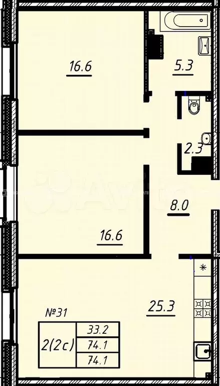 2-к. квартира, 74 м, 7/9 эт. - Фото 0