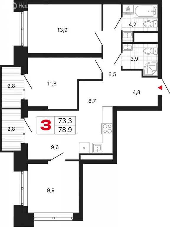 3-комнатная квартира: Москва, ЖК Бестселлер (78.9 м) - Фото 1