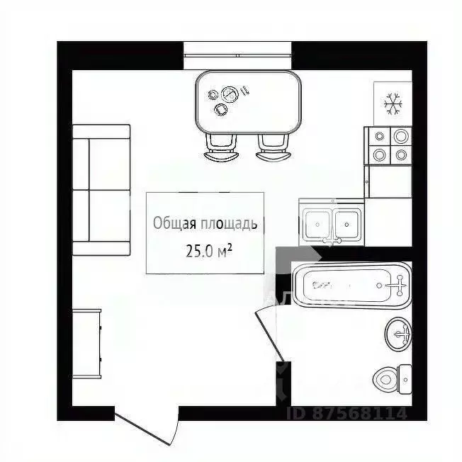 1-к кв. Новосибирская область, Новосибирск ул. Крылова, 5 (25.0 м) - Фото 1