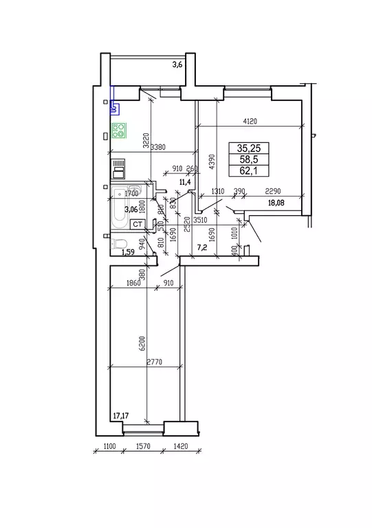 Продаётся 2-к квартира, 62.1 м - Фото 1