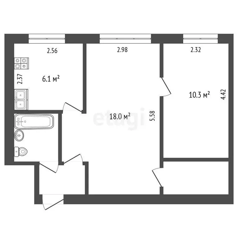 2-комнатная квартира: Череповец, улица Мамлеева, 3 (42.1 м) - Фото 1