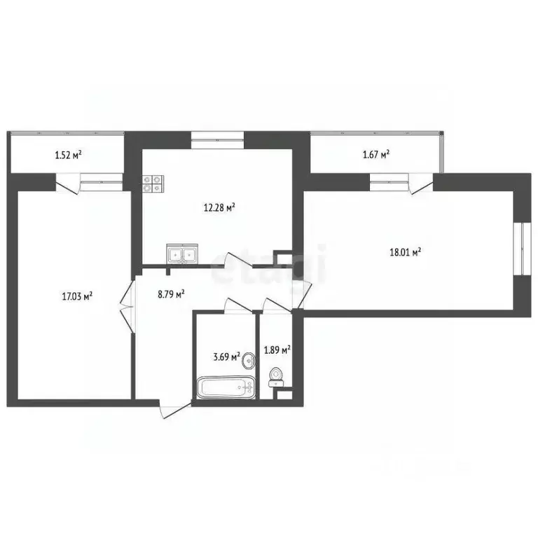 2-к кв. Ярославская область, Ярославский муниципальный округ, пос. ... - Фото 1