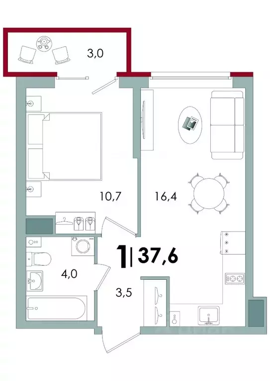 1-к кв. Тверская область, Тверь Южный жилой комплекс (37.6 м) - Фото 1