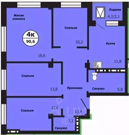 4-к кв. Красноярский край, Красноярск ул. Лесников, 51Б (90.6 м) - Фото 0