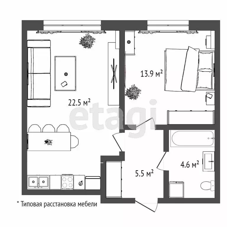 1-комнатная квартира: Тюмень, Тихий проезд, 6 (47 м) - Фото 0