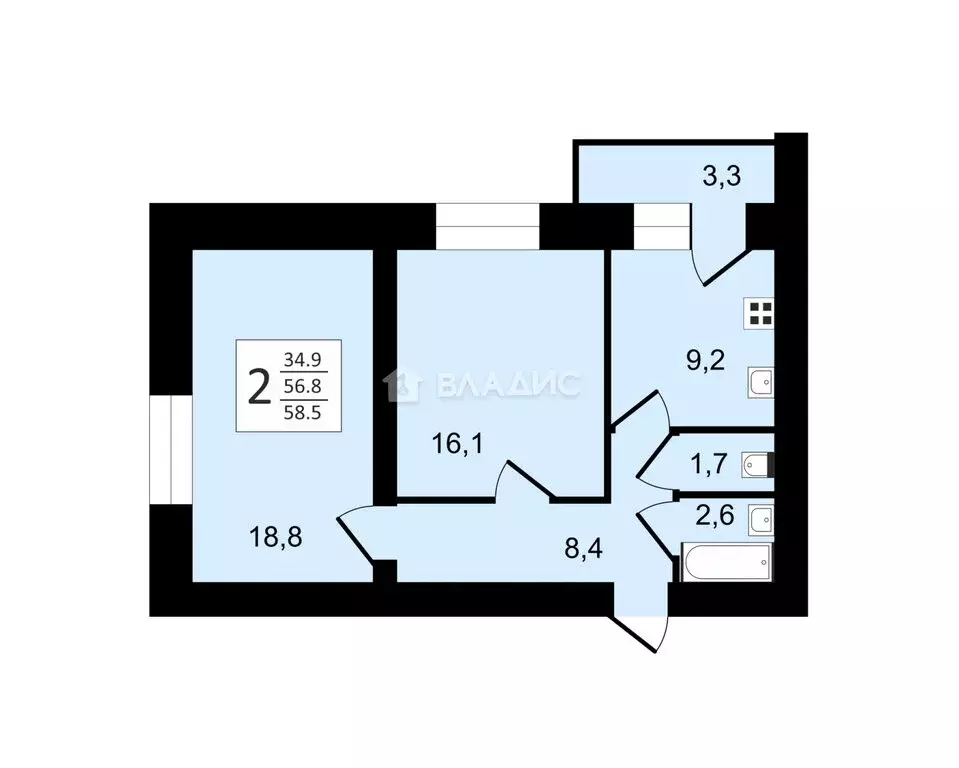 2-комнатная квартира: Вологда, улица Гагарина, 80Ак2 (57.4 м) - Фото 0