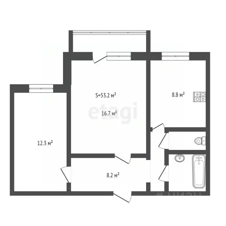 2-к кв. Кемеровская область, Ленинск-Кузнецкий бул. Клюева, 3 (53.0 м) - Фото 2